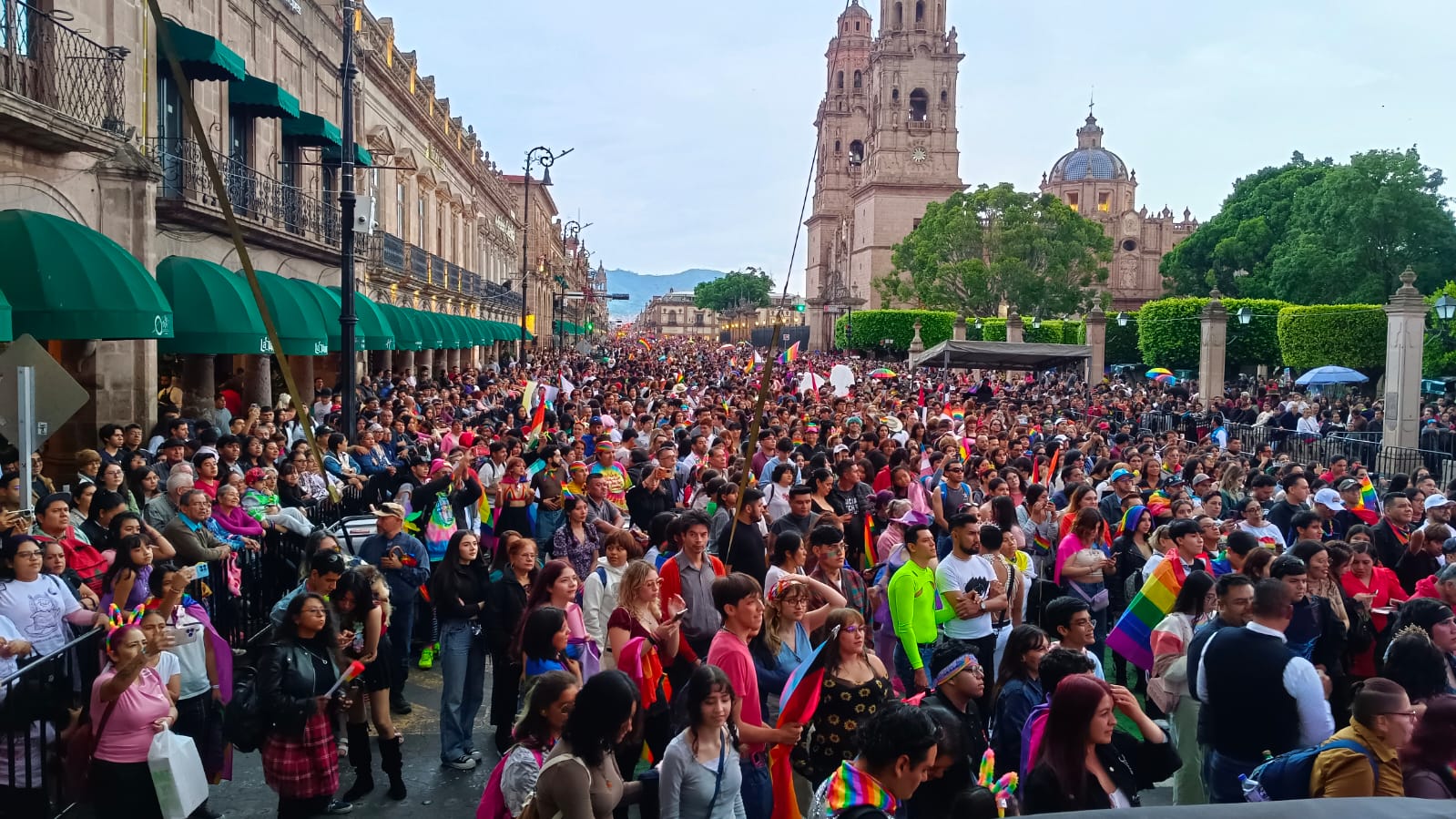 The Plaza de Armas in Morelia at the end of the 2025 pride march
